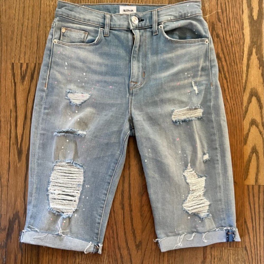 Hudson Zooey high rise distressed Bermuda shorts